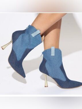 Denim Patchwork Ankle Booties Fashion Nova